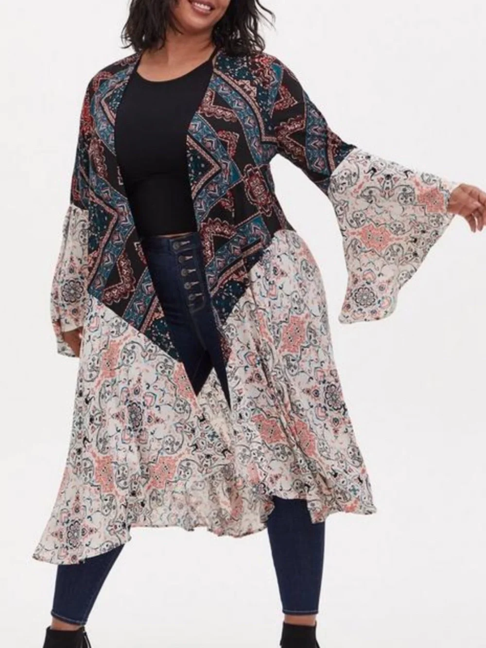 Torrid Chiffon High-Low Kimono in a Boho Medallion Pattern Size 3x - Picture 1 of 9